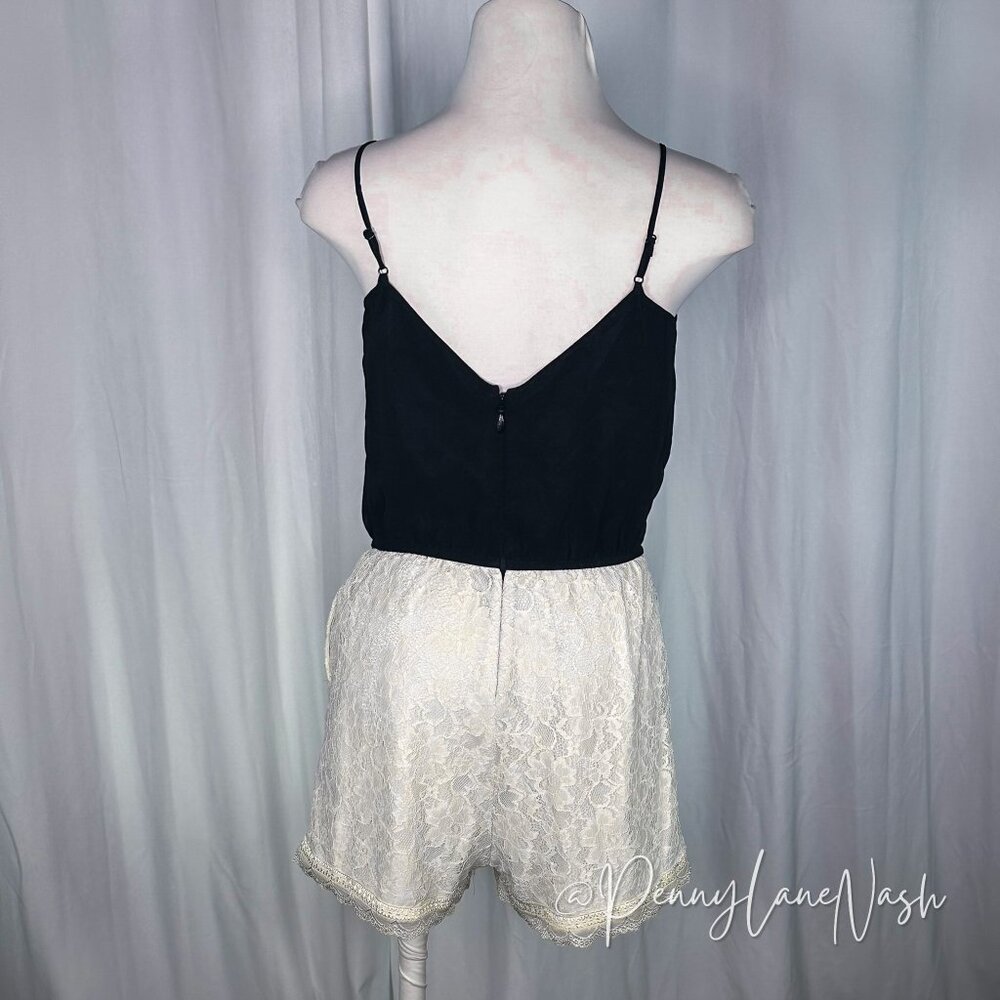 Bebe Colorblock Lace Romper Black & White - Picture 2 of 11